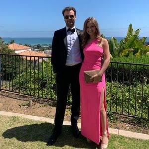 Hot pink One-Shoulder Cutout Gown